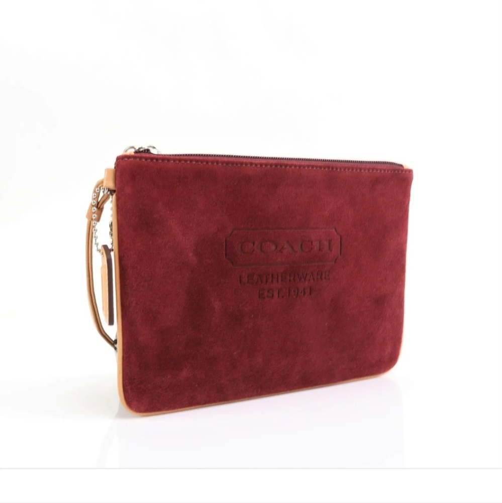 COACH 1941 Large Oxblood Suede Leather Wristlet Clutch Purse - Picture 15 of 16